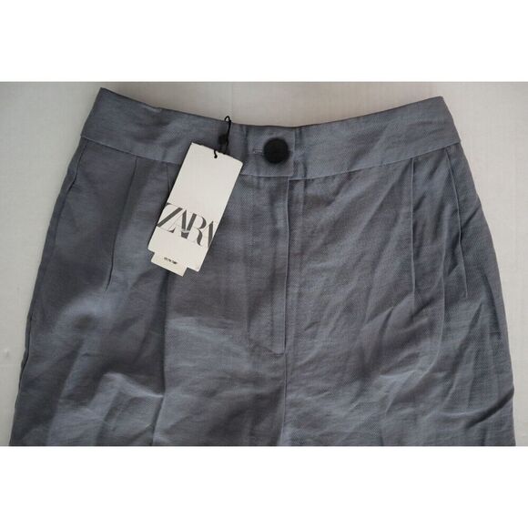 Zara Women's Sz S Gray Pleated Hi-Rise Tapered Cropped Lyocell Dress Pants - Picture 5 of 8